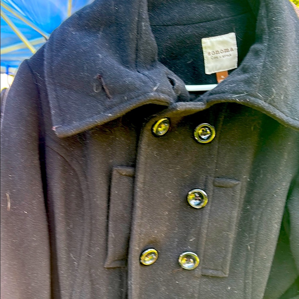 Sonoma Black Pea Coat with Wide Lapel Collar